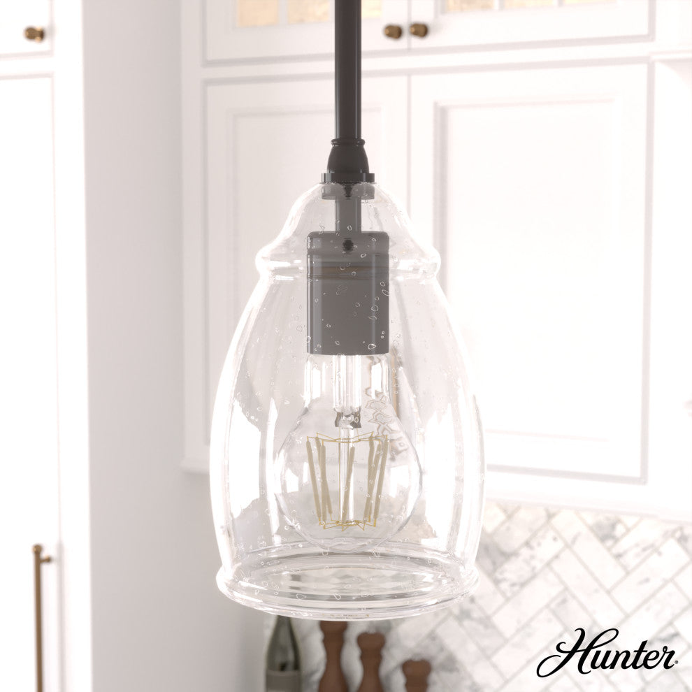Hunter 5" Dunshire Noble Bronze, Seeded Glass 1 Light Dome Pendant Ceiling