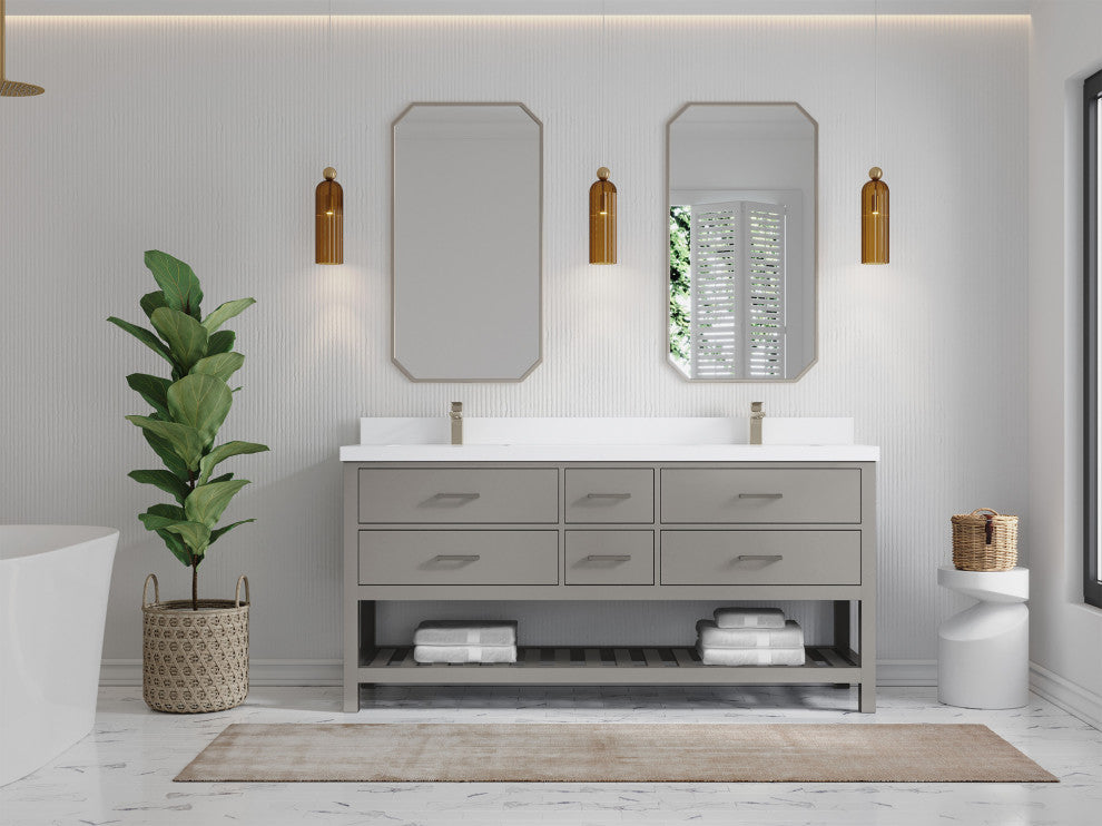 Parker 72 Double Sink Bath Vanity in Elephant Skin Gray  2" White Quartz