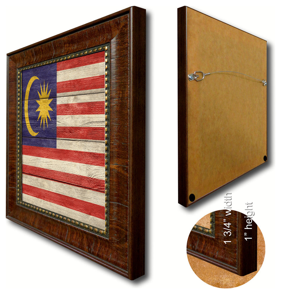 Malaysia Country Textured Flag Print With Brown Gold Frame, 19"X27"