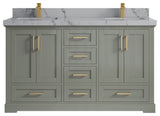 Boston 60 Double Bathroom Vanity in Evergreen 2" Venatino Quartz