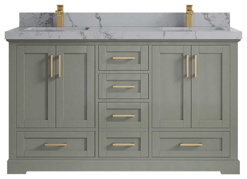 Boston 60 Double Bathroom Vanity in Evergreen 2" Venatino Quartz