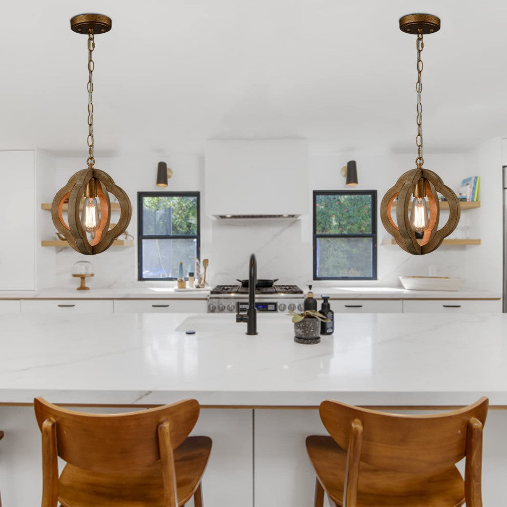 Industrial Wood Chandelier Farmhouse Rust Pendant Light Brown Wood Pendant Lamp