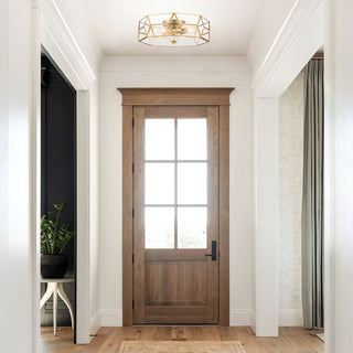 4 Light 18.11" Unique/Statement Geometric Flush Mount, Brass Dust