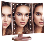 Touch 3.0 Trifold Dimmable LED Makeup Mirror, Rose Gold
