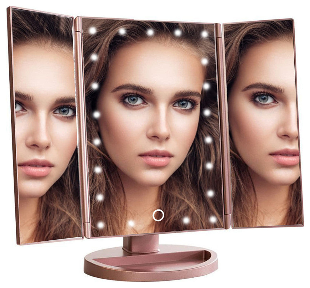 Touch 3.0 Trifold Dimmable LED Makeup Mirror, Rose Gold
