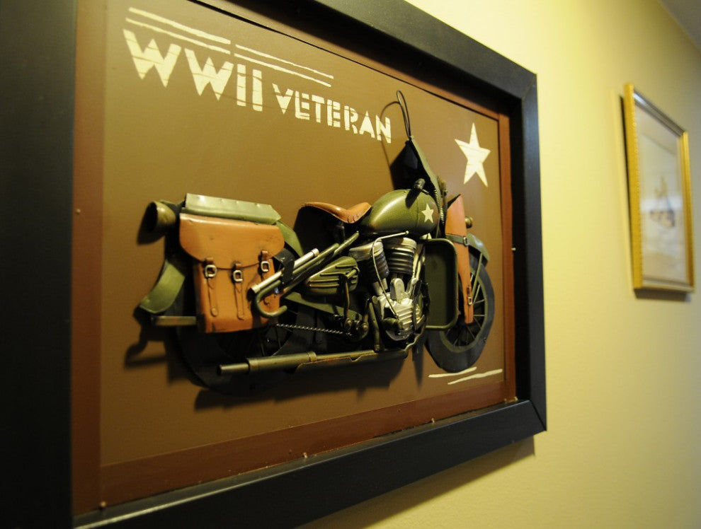 WWII Harley Motorcycle Wall Sculpture
