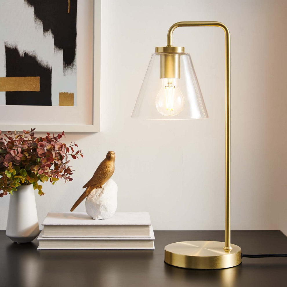 Table Desk Lamp, Gold, Glass, Modern, Mid Century Cafe Bistro Hospitality