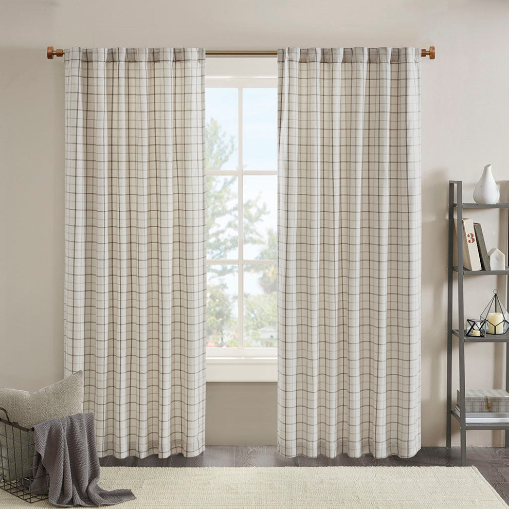Madison Park Anaheim Plaid Window Panel with Fleece Lining, Beige, Ivory, 50x84", Rod Pocket Window Panel