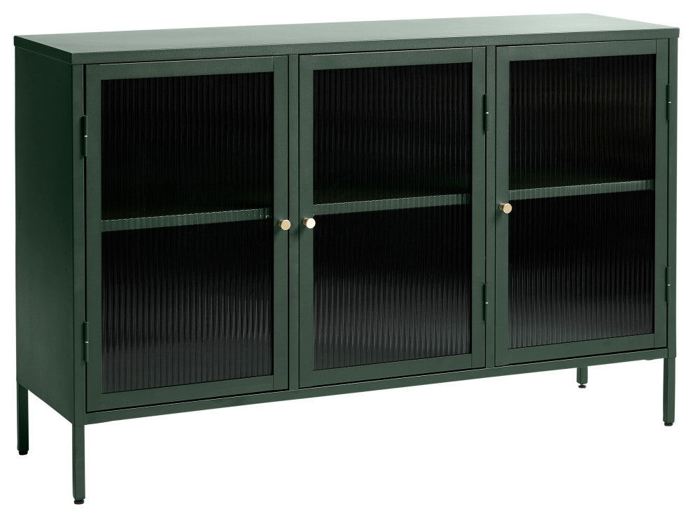 Metal & Glass 3-door Sideboard, Green