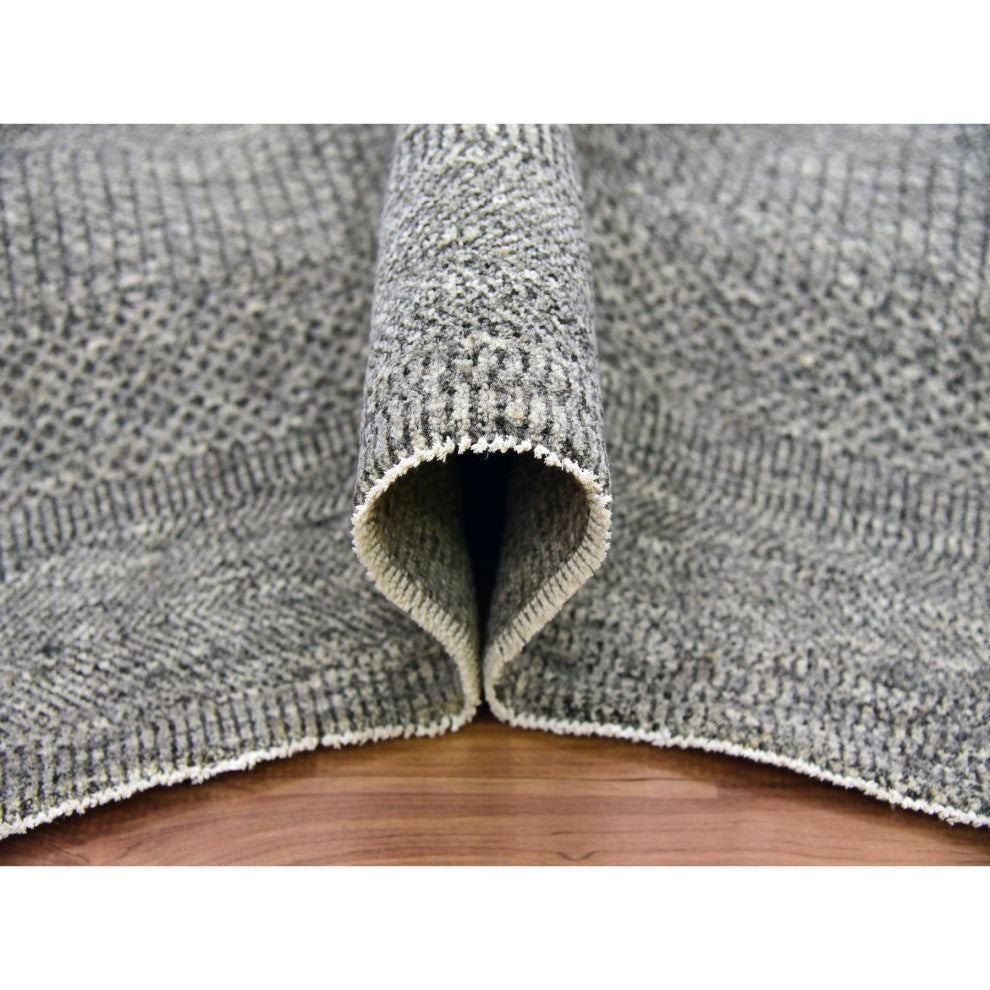 Gray, Modern Grass Design, Natural Undyed Wool, Hand Knotted, Rug, 8'x10'1"