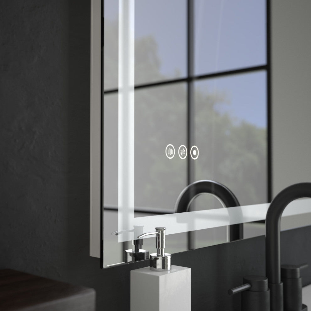 Rectangular Frameless Dimmable Anti-Fog Wall Mounted LED Bathroom Vanity Mirror, 24" X 36"