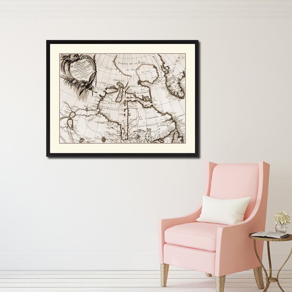 North East Canada & Greenland Vintage Sepia Map Canvas Print, 28"x37"