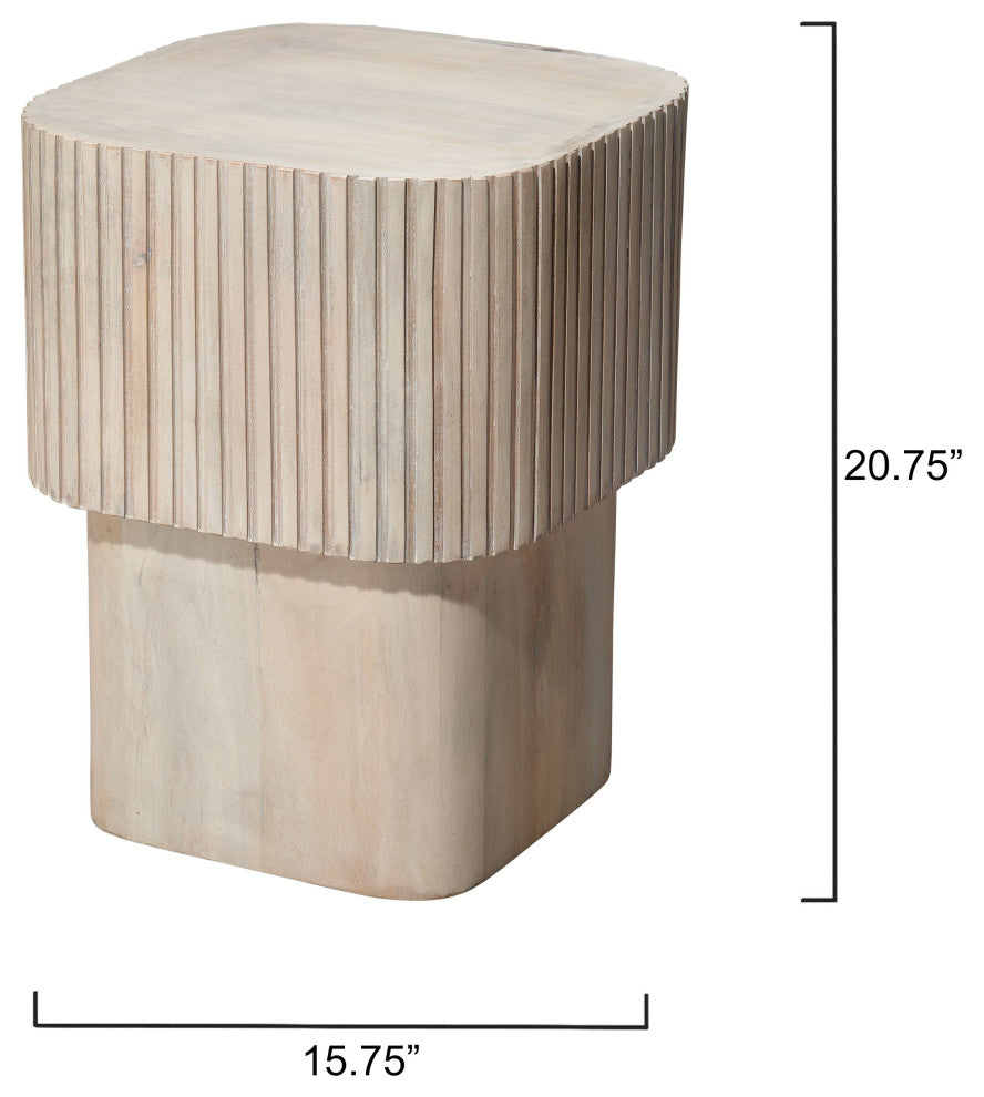 Notch Mango Wood Square Table, White Bleach