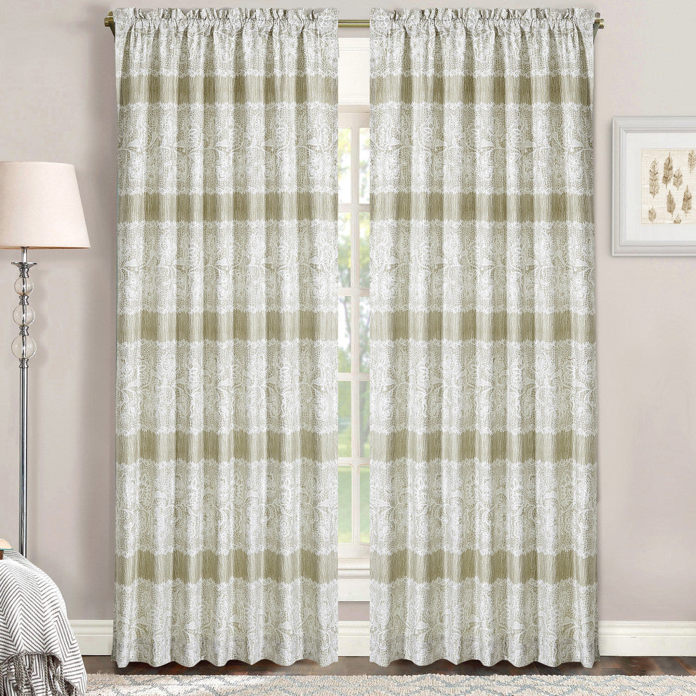 Printed Microfiber 2 Piece Curtain Set, Taupe, 60" X 96"