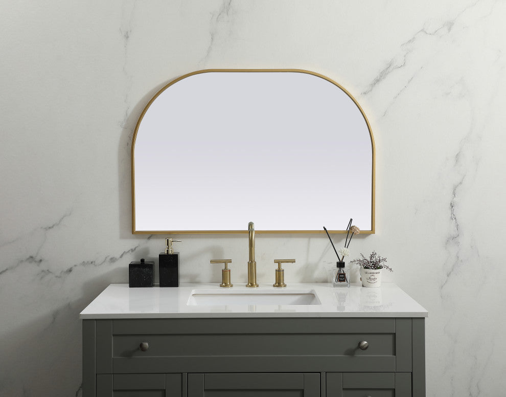 Metal Frame Arch Mirror 36X24 Inch, Brass