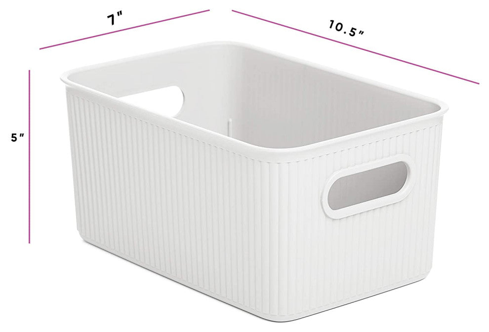 Superio Ribbed Storage Bin, Plastic Storage Basket, White, 5 L