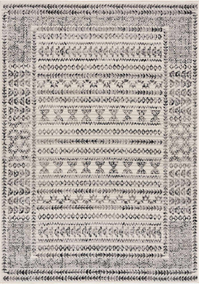 Hauteloom Greig Area Rug, Black/Charcoal/Light Gray, 6'7" Round