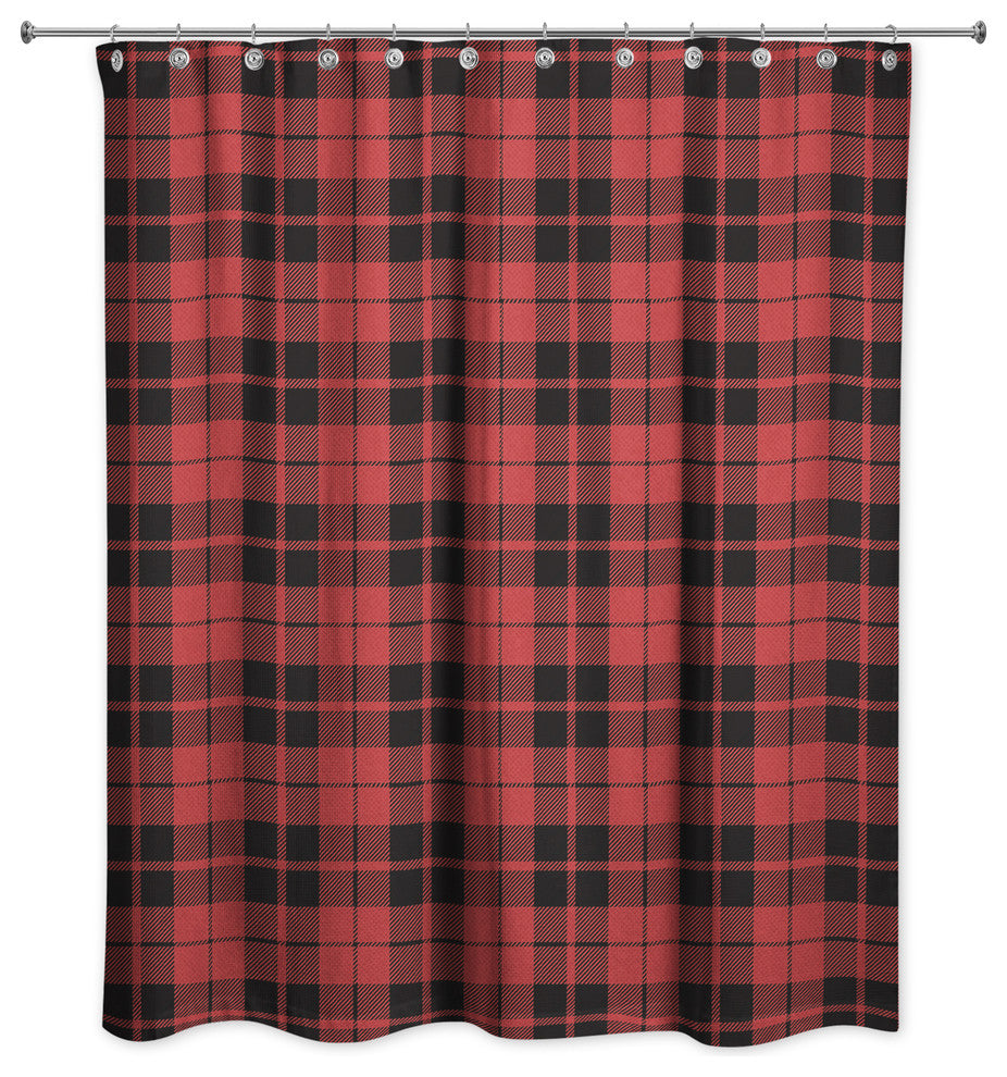 Red and Black Small Plaid 71x74 Shower Curtain