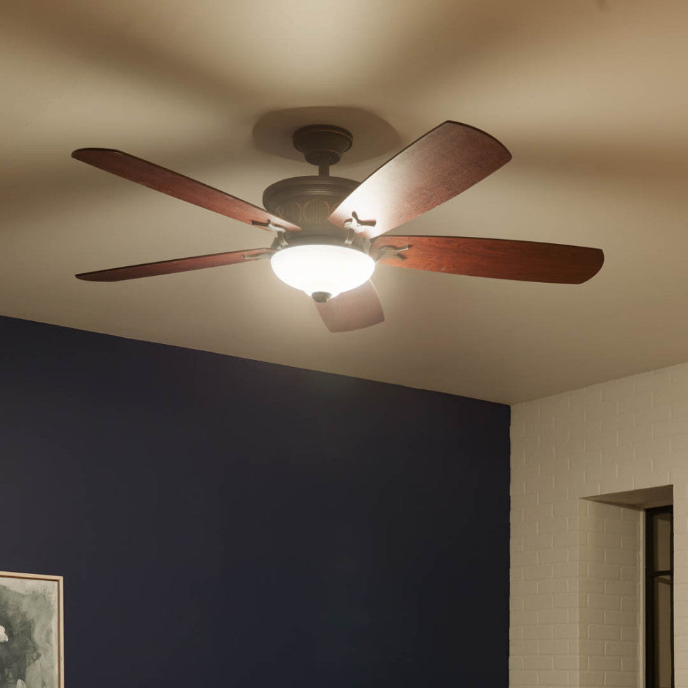 56" Crescent Ceiling Fan, Olde Bronze, Reversible Walnut/Cherry Blades