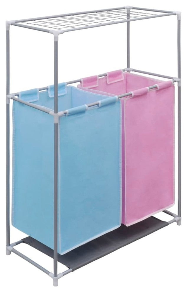 vidaXL Hamper Laundry Sorter Double 2 Sections 1 Shelf Removable Laundry Bags