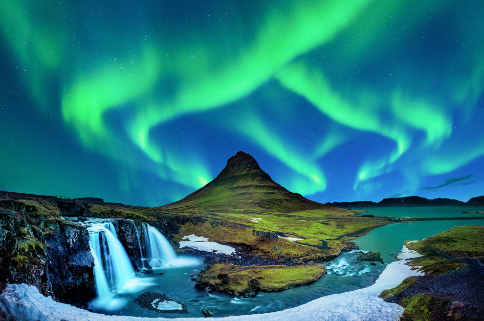 Winter Mountain Northern Lights Landscape Photo Canvas Wall Art Prints, 12" X 16"