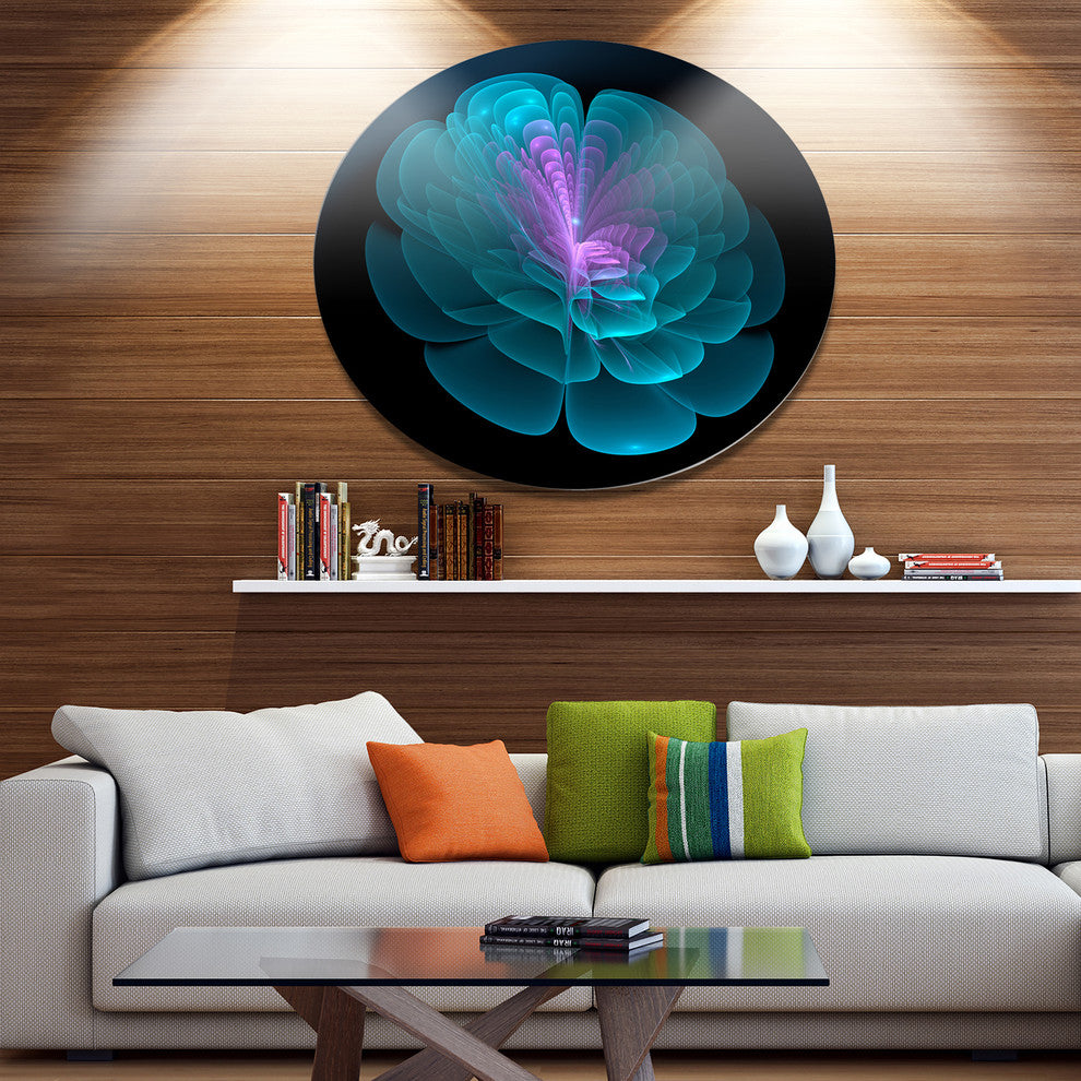 Abstract Blue Floral Fractal Background, Floral Round Wall Art, 23"