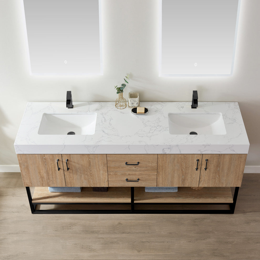 Alistair Vanity, North American Oak, Matte Black Hardware, 72", With Mirror
