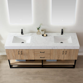 Alistair Vanity, North American Oak, Matte Black Hardware, 72", With Mirror