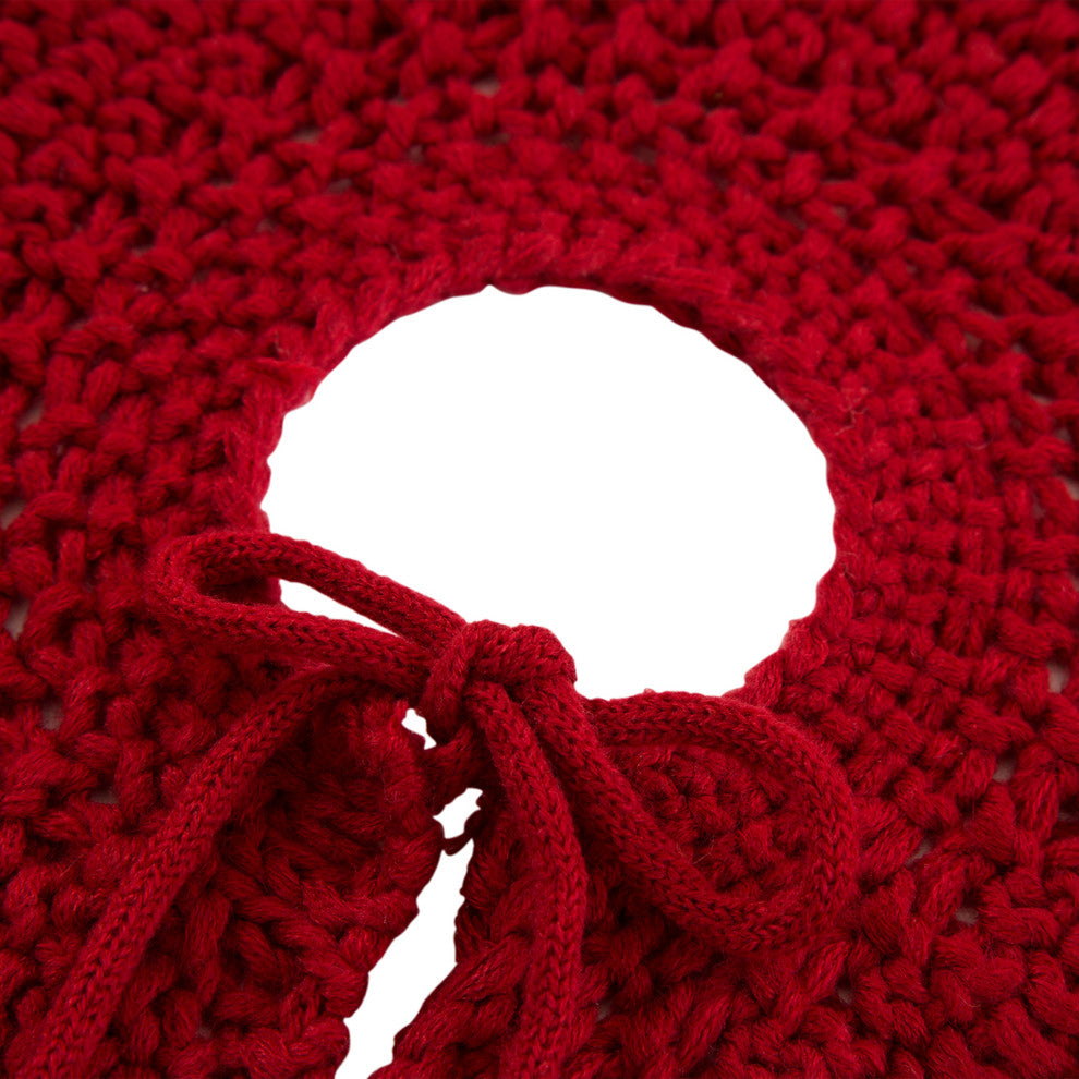 2-Piece Knitted Polyester Christmas Stocking and Tree Skirt, Red