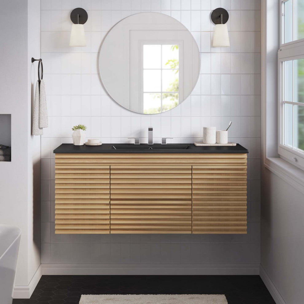 Render 48" Wall-Mount Bathroom Vanity, Oak Black