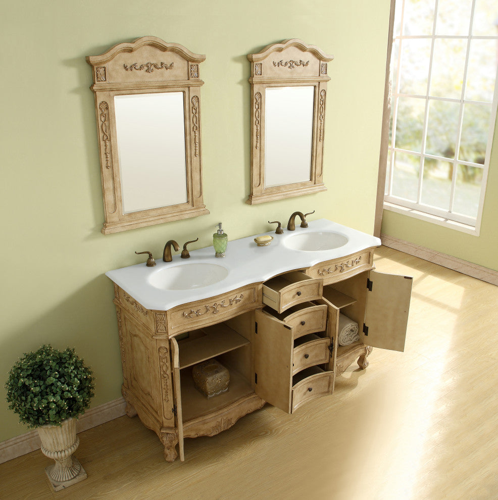 Bathroom Vanity, Antique Beige, 60", Double Sink
