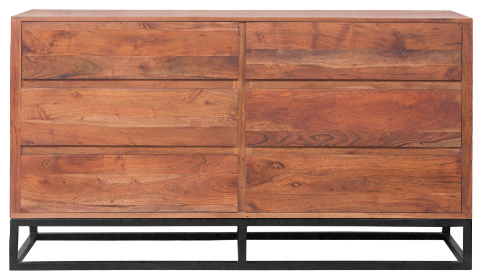 Modern Acacia Wood Dresser Or Display Unit With Metal Base, Walnut Brown & Black