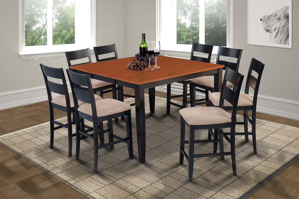Sunderland Counter 9 Piece Dining Set with 18" Butterfly Leaf, Black and Cherry