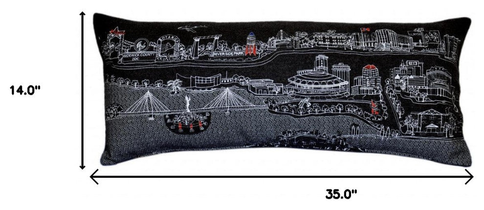 35" Black Wichita Nighttime Skyline Lumbar Decorative Pillow