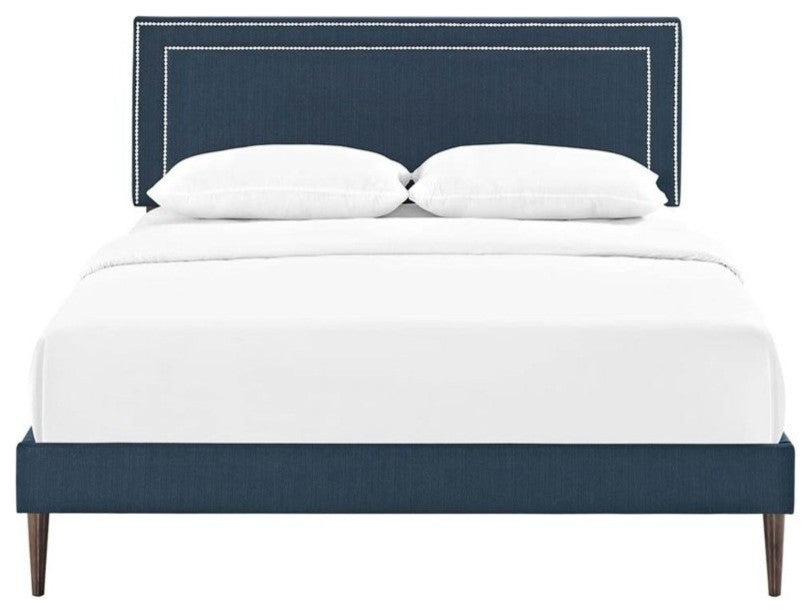 Modway Jessamine Queen Fabric Platform Bed With Round Tapered Legs, Azure