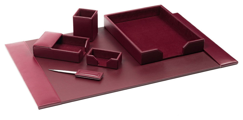 Burgundy Bonded Leather 6-Piece Desk Set