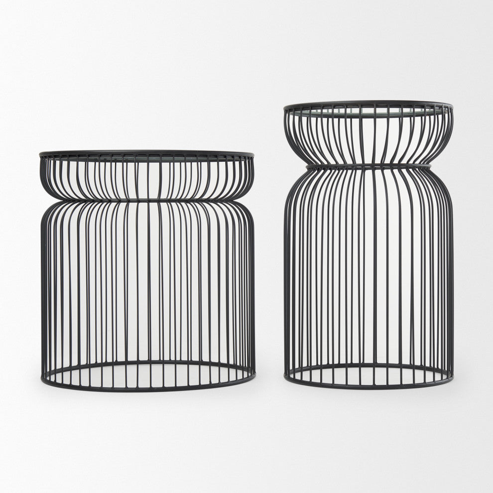 Shani Set of 2 Round, Black Metal With Glass, Accent Tables
