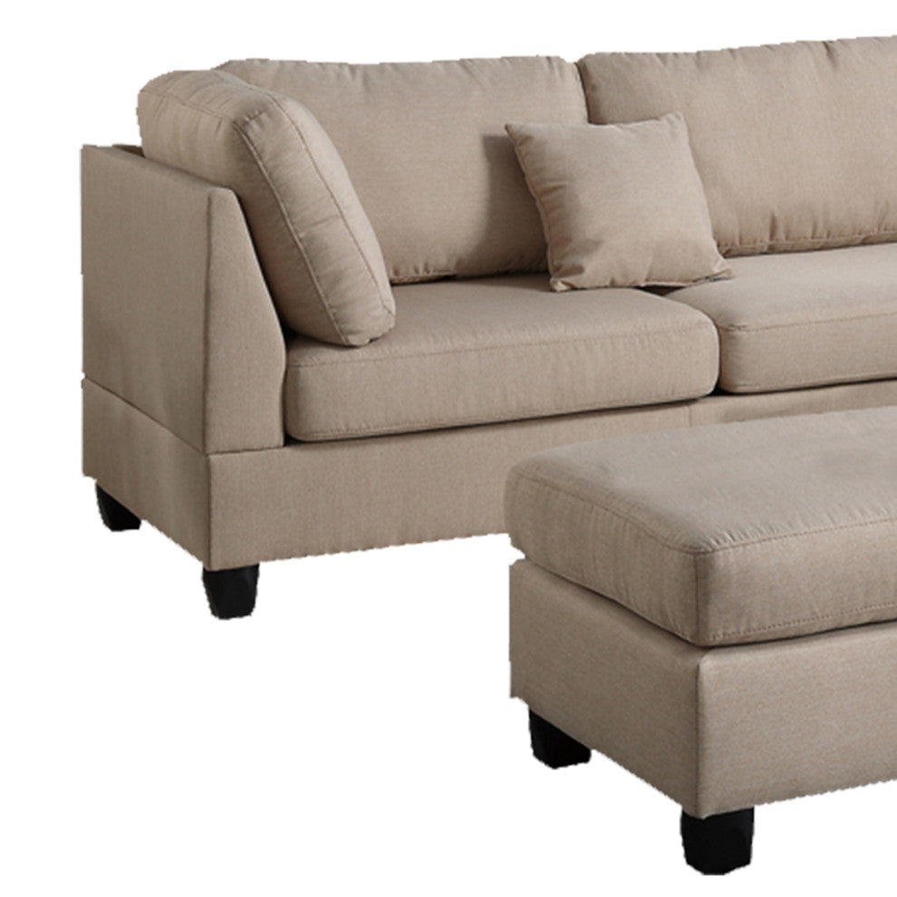 Benzara BM168774 Linen Fabric 3 Pieces Sectional, Sand Beige