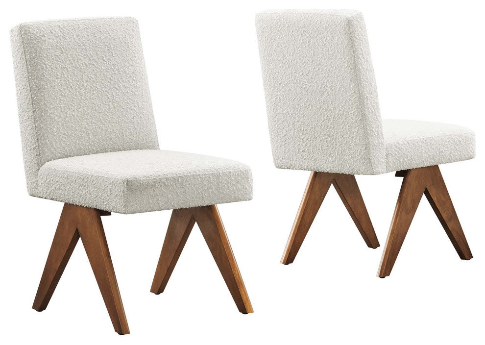 Lyra Boucle Fabric Dining Room Side Chair, Set of 2, Ivory