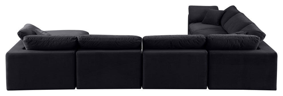 Comfy Upholstered U-Shaped Modular Sectional, Black, 7-Piece: 3 Armless Chair, 3 Corner Chair, 1 Ottoman, Velvet