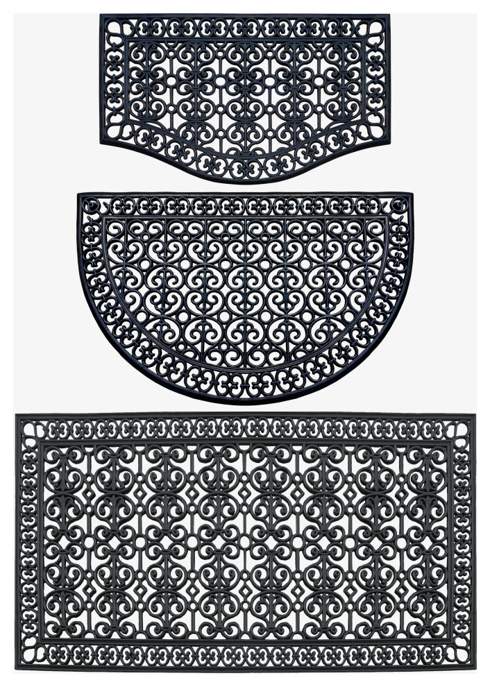 Rubber Grill Matching Doormat Set, Patio/Garage, Heavy Duty, 3-Piece Set
