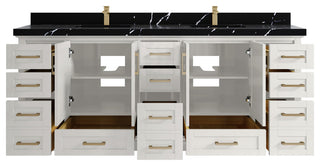 Boston 84" Double Sink Bath Vanity in Alabaster 2" Calacatta Black