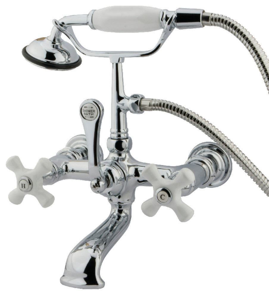 Kingston Brass 7" Wall Mount Tub Faucet With Hand Shower, Polished Chrome