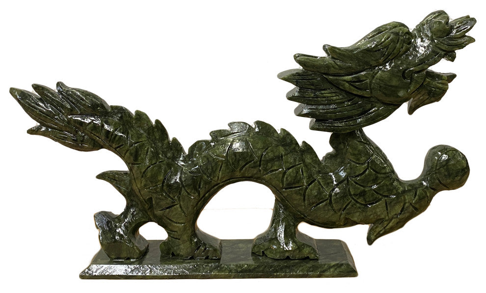 Chinese Green Stone Carved Dragon Fengshui Figure Large Hws1041A