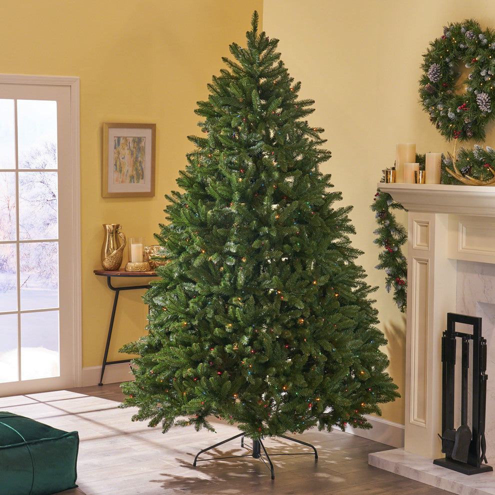 7.5' Norway Spruce Artificial Christmas Tree, Pre-Lit Multi-Colored