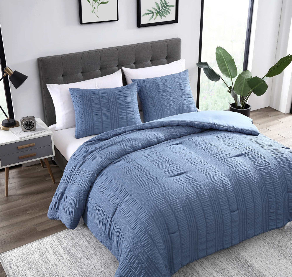 The Nesting Company Elm 3 Piece Comforter Set - Queen - Blue