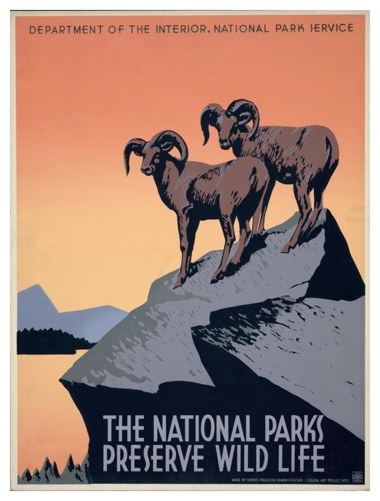 "The National Parks Preserve Wild Life, ca. 1936-1939" Print by J. Hirt, 32"x42"