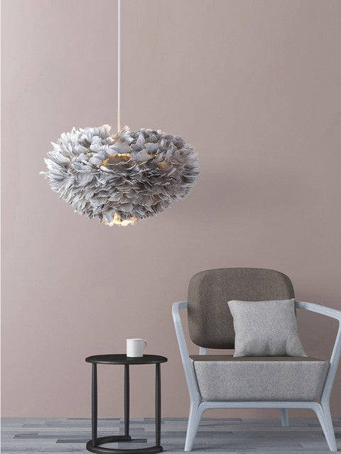 Romantic Red/Gray Feather LED Pendant Lighting for Bar, Living room, Gray, Dia11