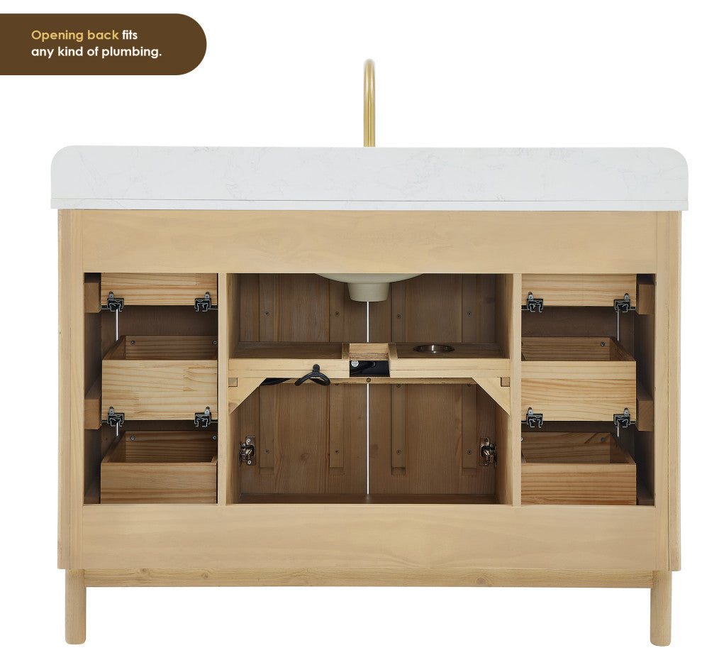 Sierra Bathroom Vanity, Washed Light Brown, 48inch, Without Mirror