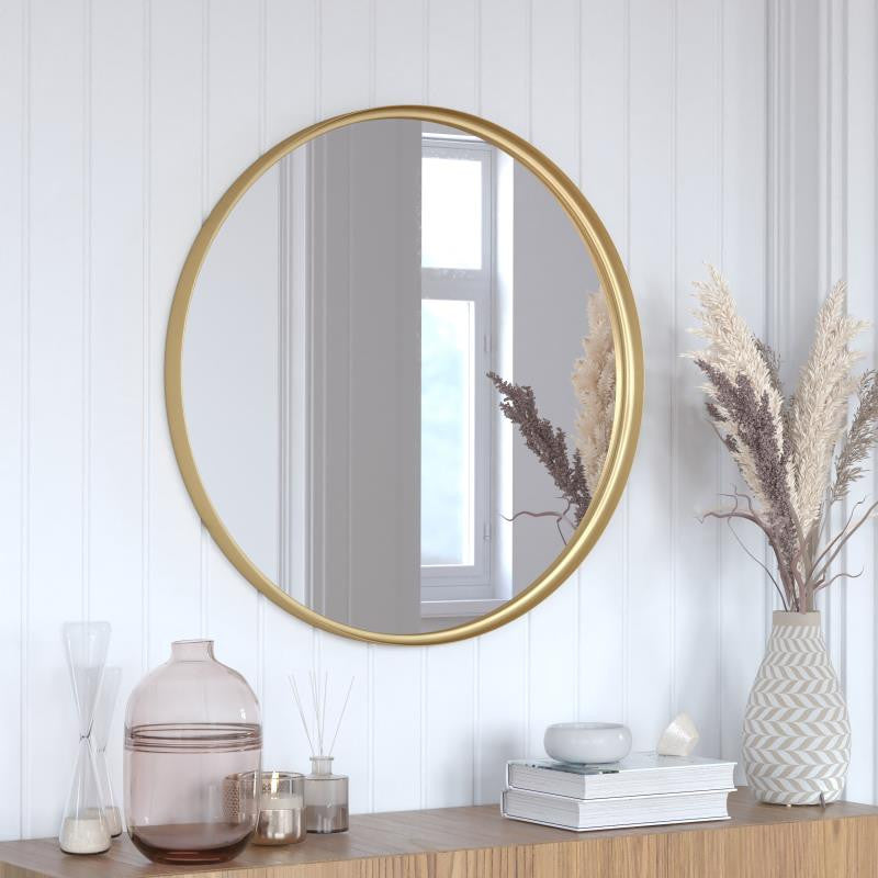 Jennifer Metal Framed Wall Mirror, Gold, 30"